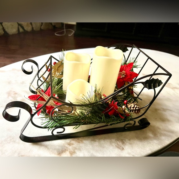 Holiday Sleigh with 3 LED Candles Christmas Decor - Picture 9 of 9